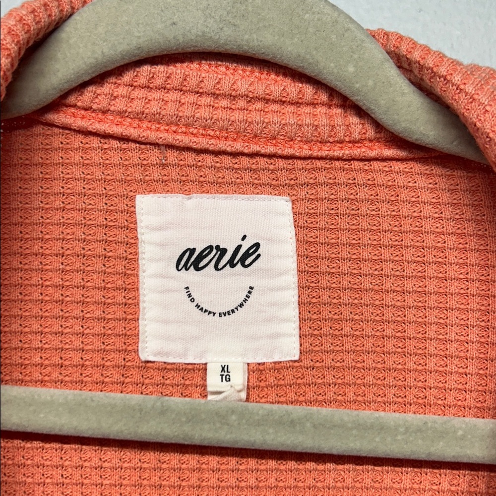 Aerie LumberJane Waffle Shirt Orange Oversized Shacket Size XL - Picture 3 of 4